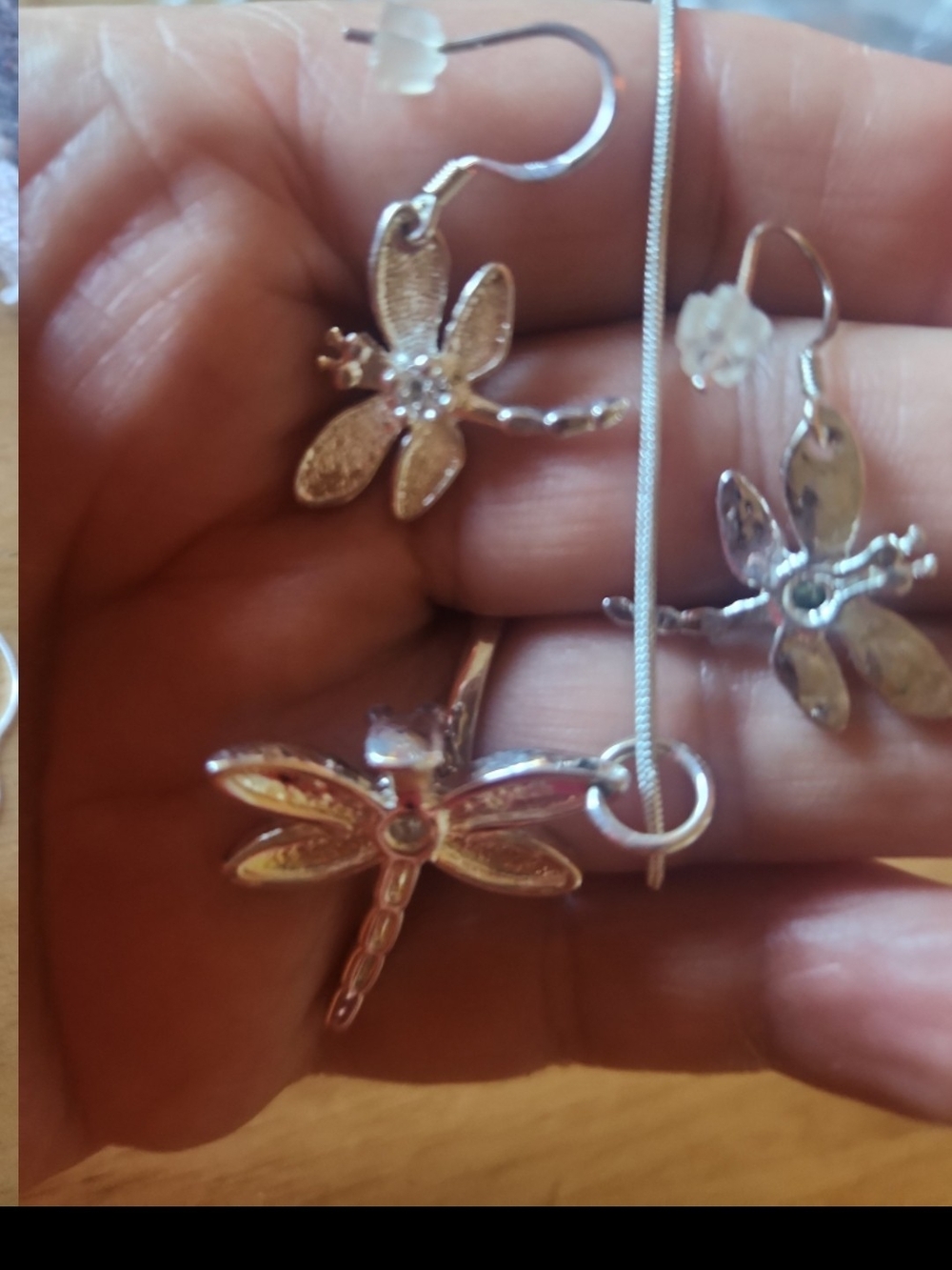 Silver Dragonfly Pendant Necklace and Earrings Set - Silver, Ring Size 9